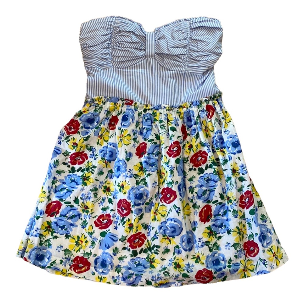Strapless Floral Seersucker Ruffed Blouse Top w/ Padding - Size Small